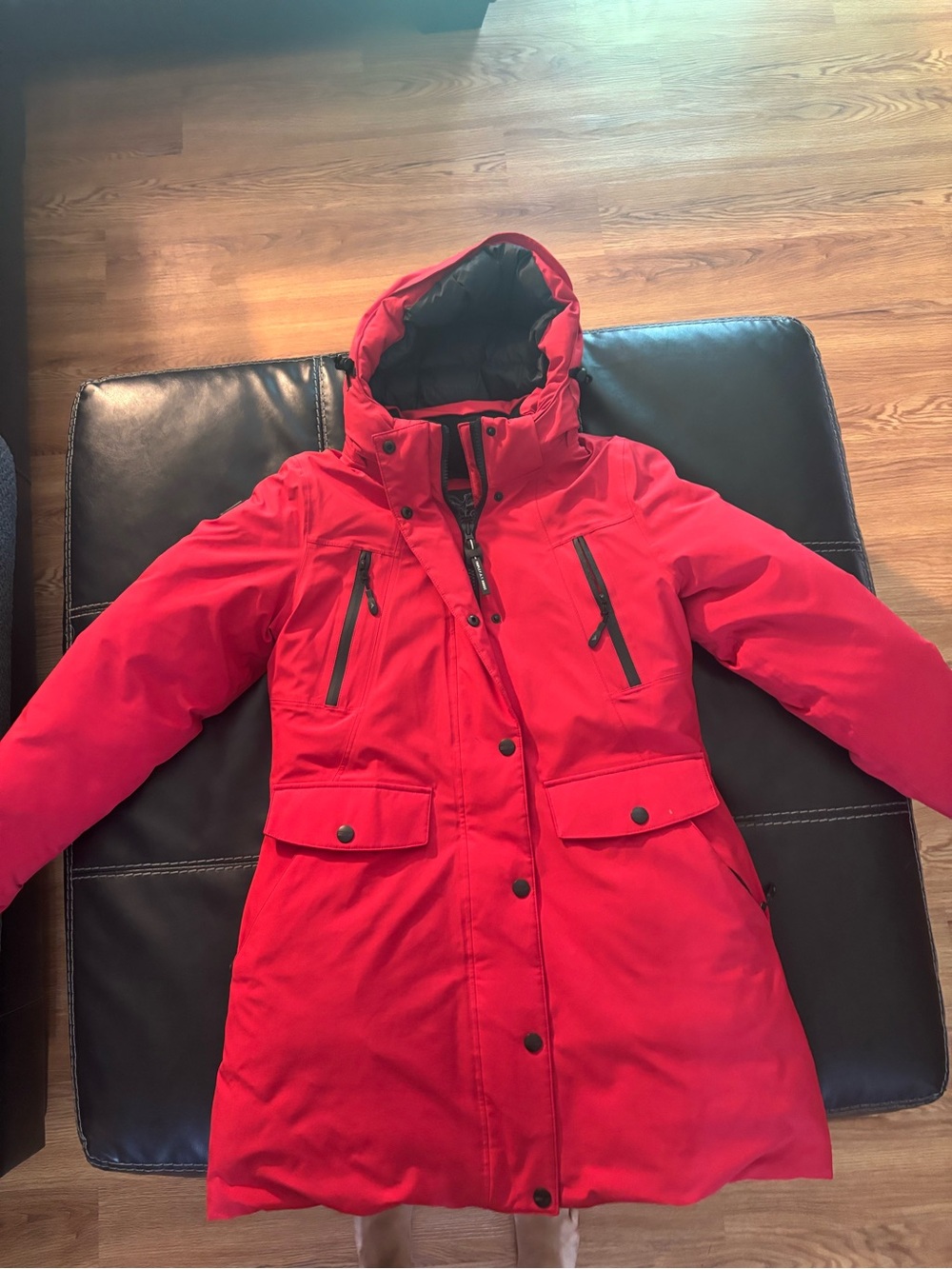 Red Hooded Winter Parka Coat